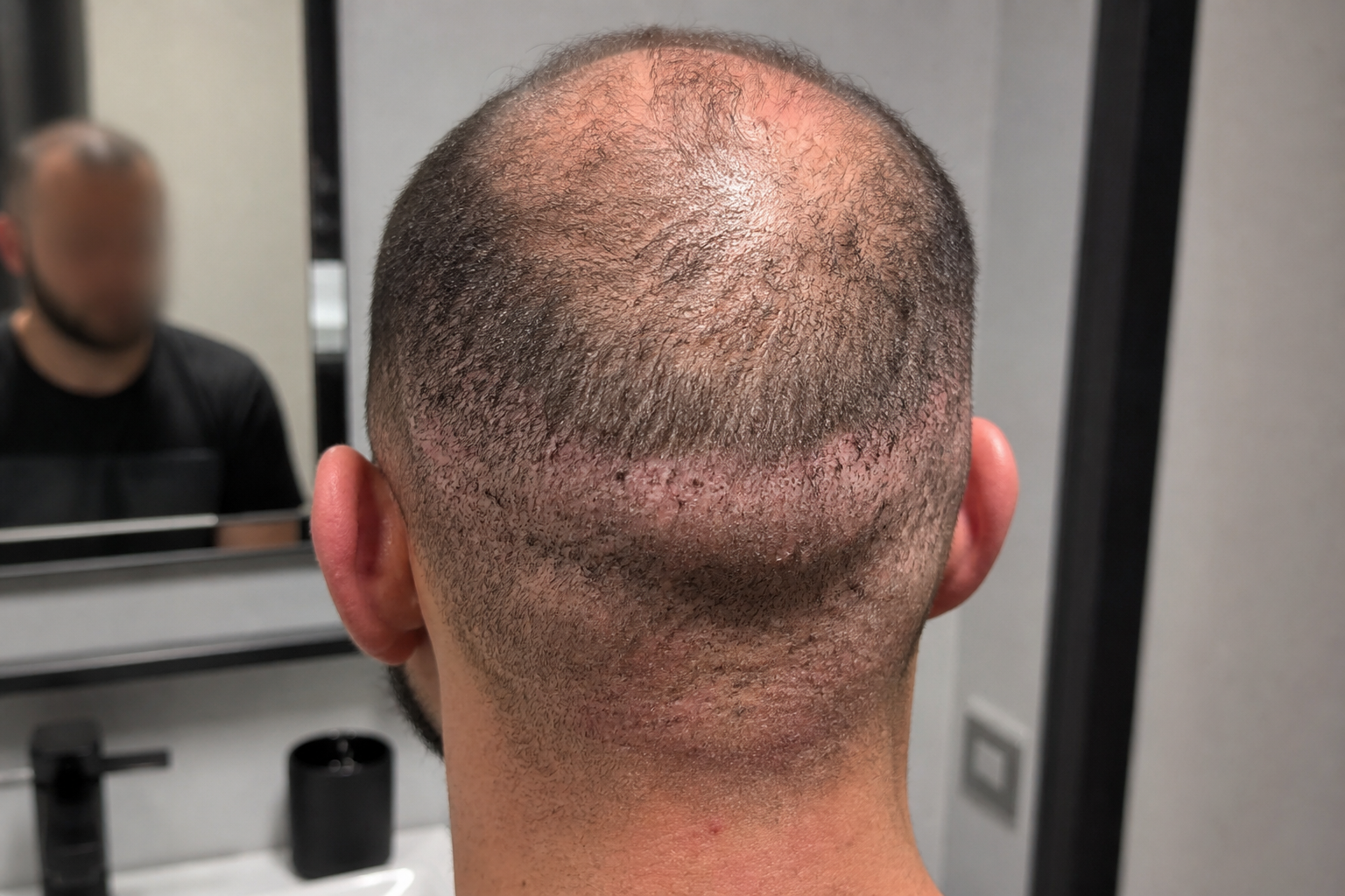 Personne avec une greffe de cheveux raté